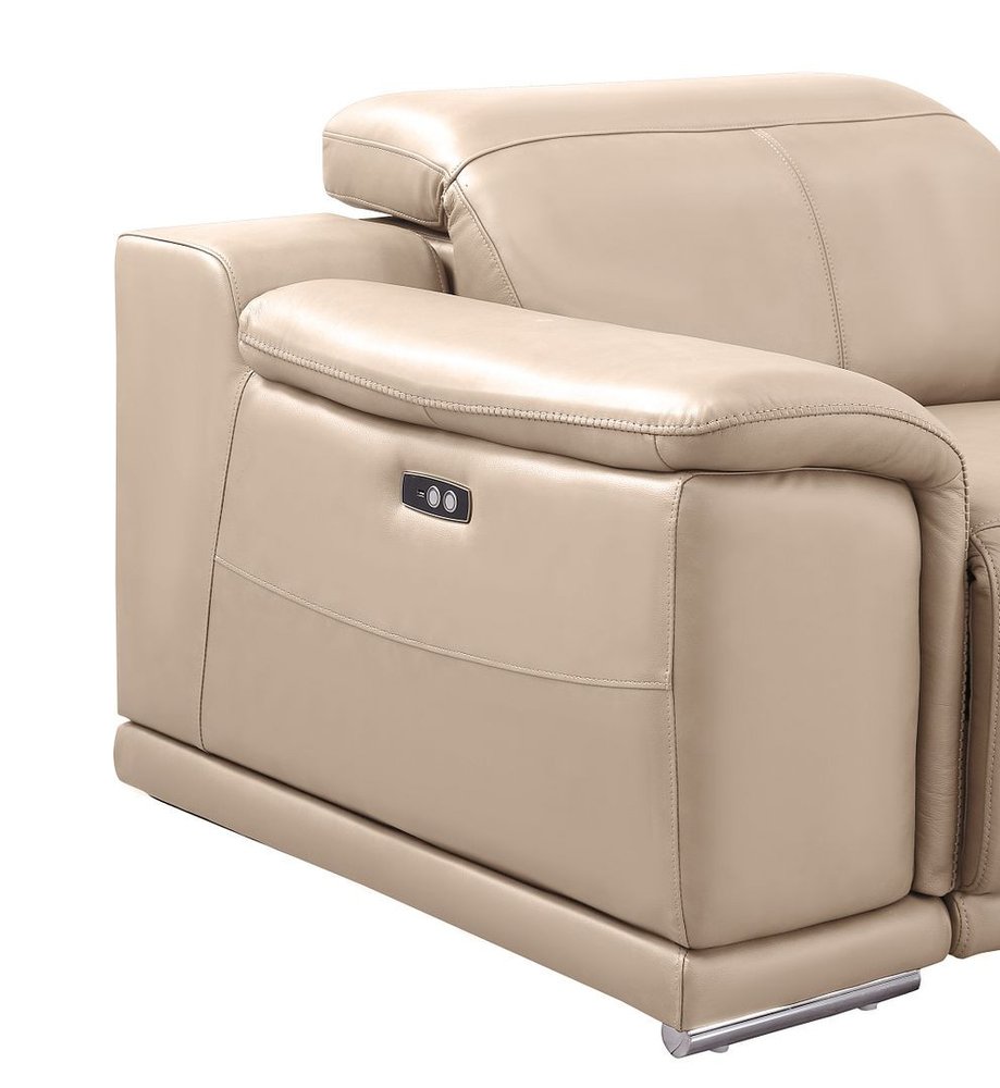 Beige Leather Power Reclining U Shaped Eight Piece Corner Sectional on a white background