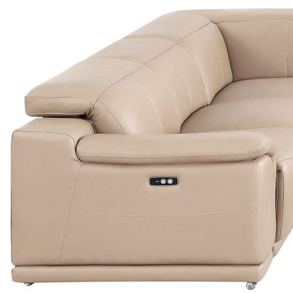 Beige Leather Power Reclining U Shaped Eight Piece Corner Sectional