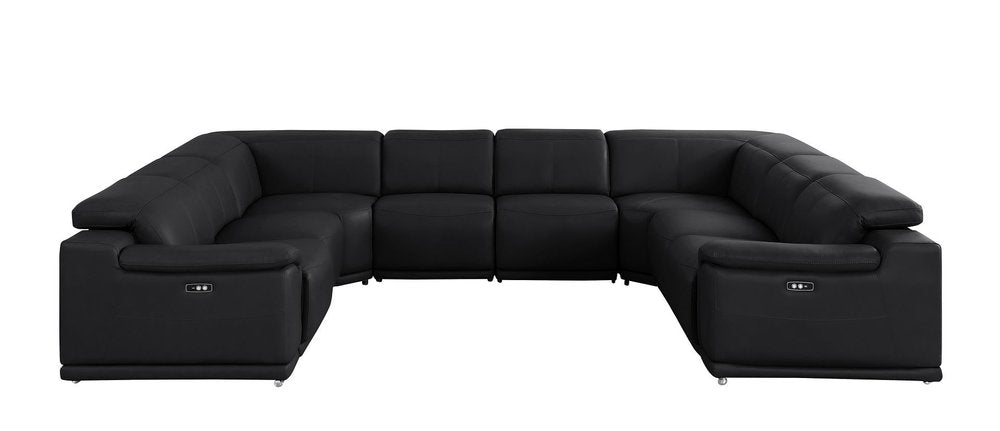 Black Leather Power Reclining U Shaped Eight Piece Corner Sectional