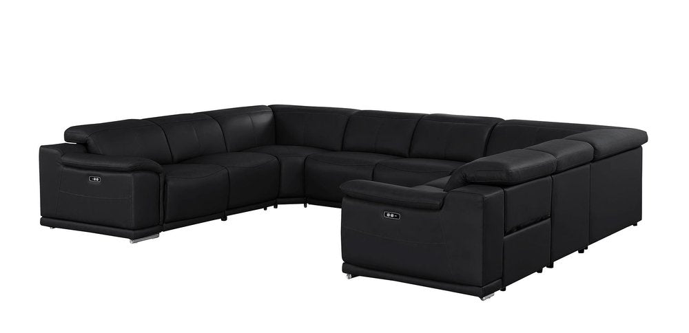Black Leather Power Reclining U Shaped Eight Piece Corner Sectional