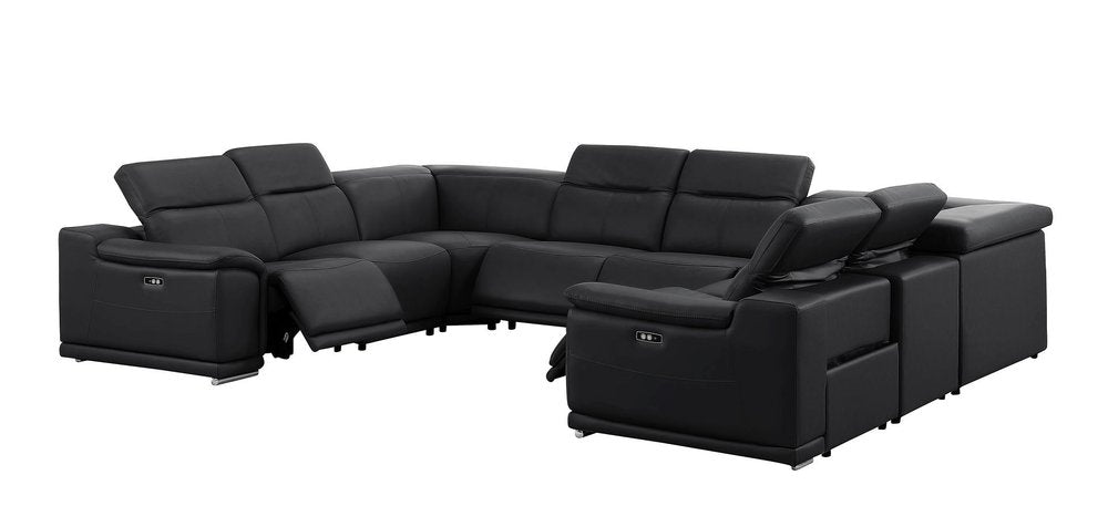 Black Leather Power Reclining U Shaped Eight Piece Corner Sectional