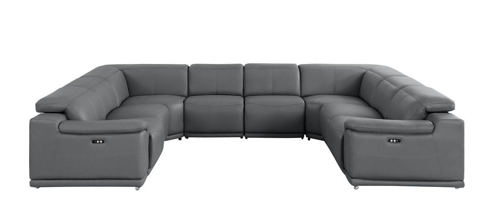 Battleship Gray Leather Power Reclining U Shaped Eight Piece Corner Sectional