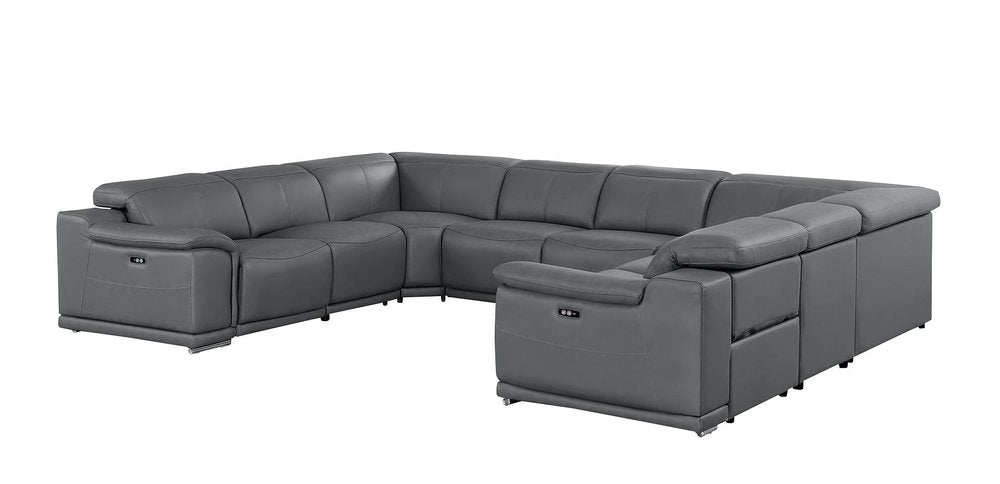 Battleship Gray Leather Power Reclining U Shaped Eight Piece Corner Sectional