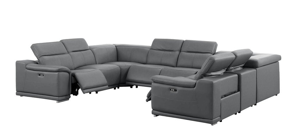 Battleship Gray Leather Power Reclining U Shaped Eight Piece Corner Sectional