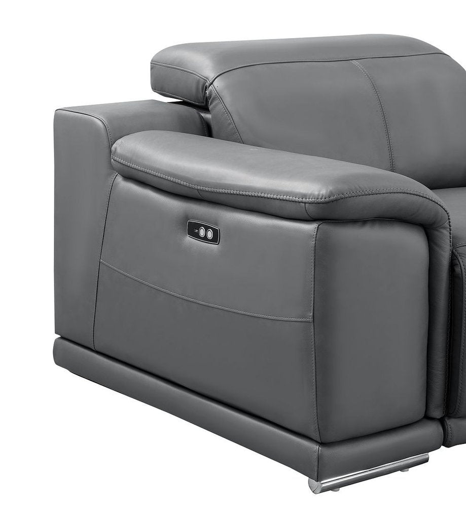 Battleship Gray Leather Power Reclining U Shaped Eight Piece Corner Sectional