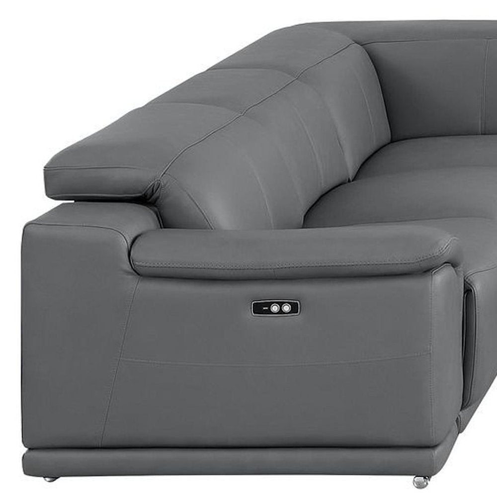 Battleship Gray Leather Power Reclining U Shaped Eight Piece Corner Sectional