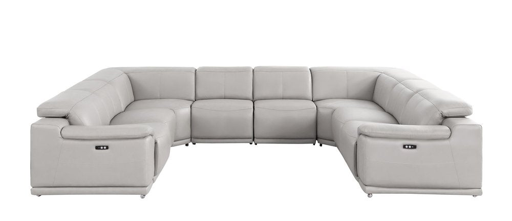 Ash Gray Leather Power Reclining U Shaped Eight Piece Corner Sectional