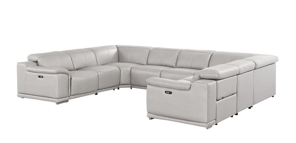 Ash Gray Leather Power Reclining U Shaped Eight Piece Corner Sectional