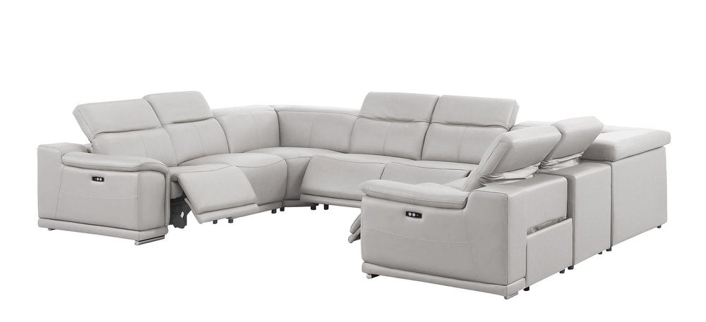 Ash Gray Leather Power Reclining U Shaped Eight Piece Corner Sectional