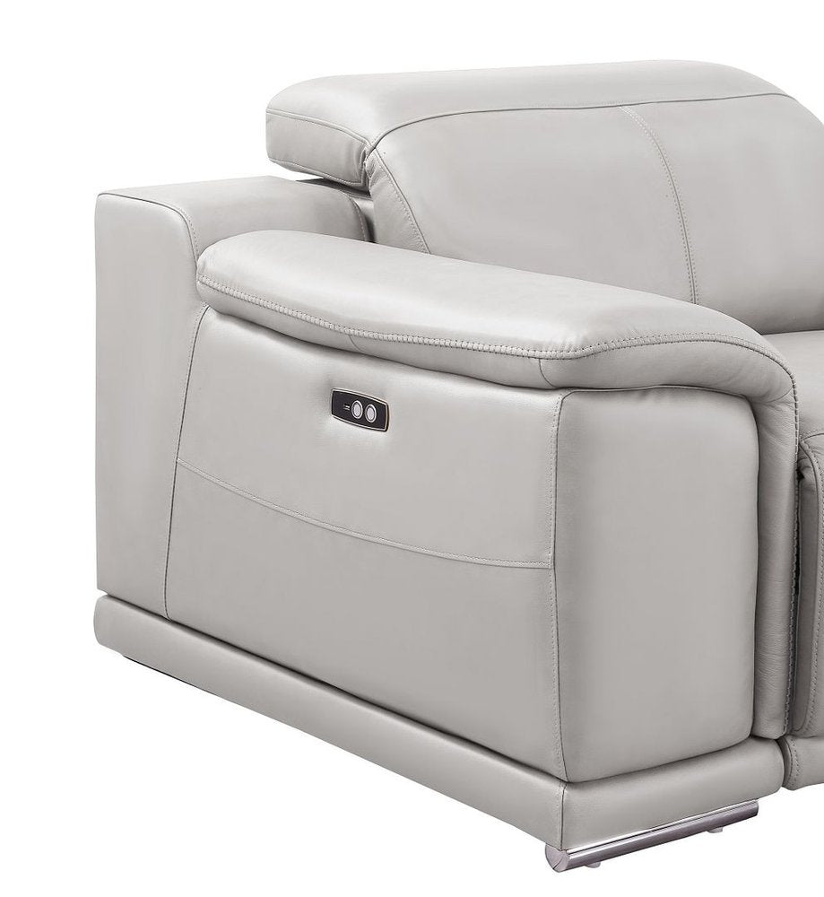 Ash Gray Leather Power Reclining U Shaped Eight Piece Corner Sectional