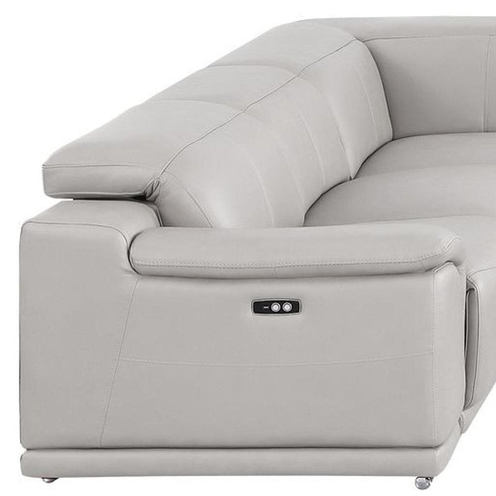 Ash Gray Leather Power Reclining U Shaped Eight Piece Corner Sectional