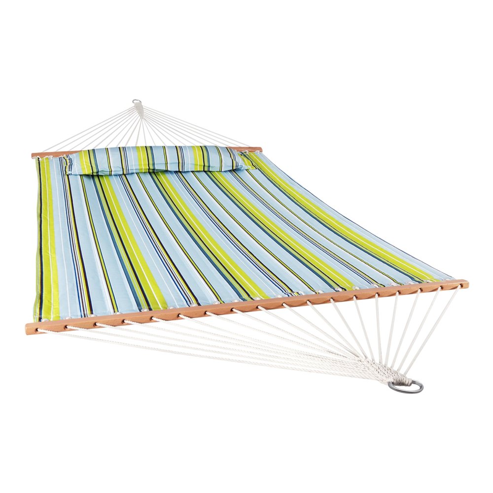 Aqua And Lime Green Striped Double Hammock on a white background