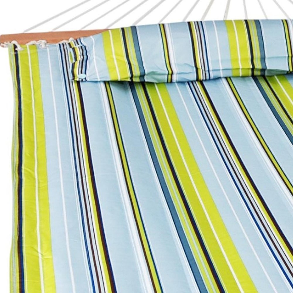 Aqua And Lime Green Striped Double Hammock close-up detail