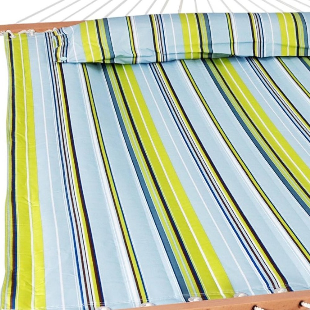 Aqua And Lime Green Striped Double Hammock close-up detail