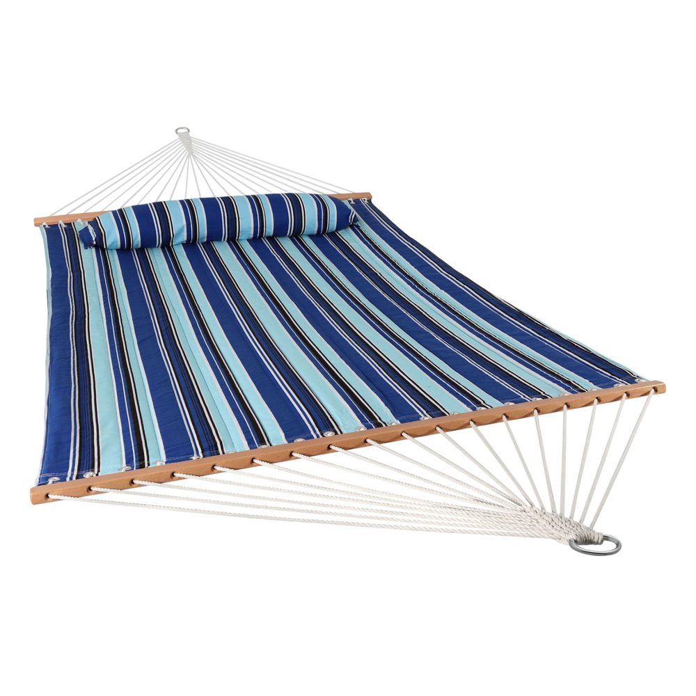 Light Blue And Dark Blue Striped Double Hammock on a white background