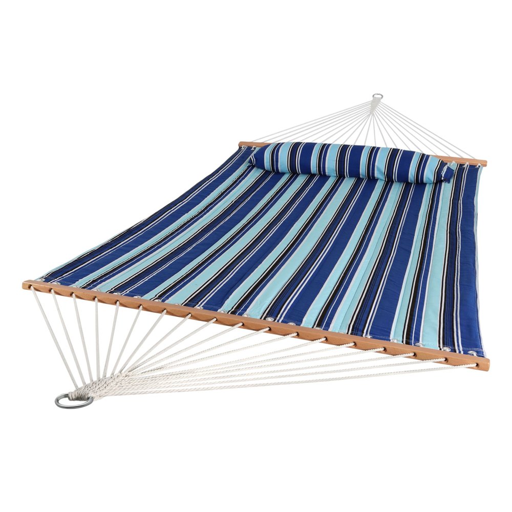 Light Blue And Dark Blue Striped Double Hammock on a white background