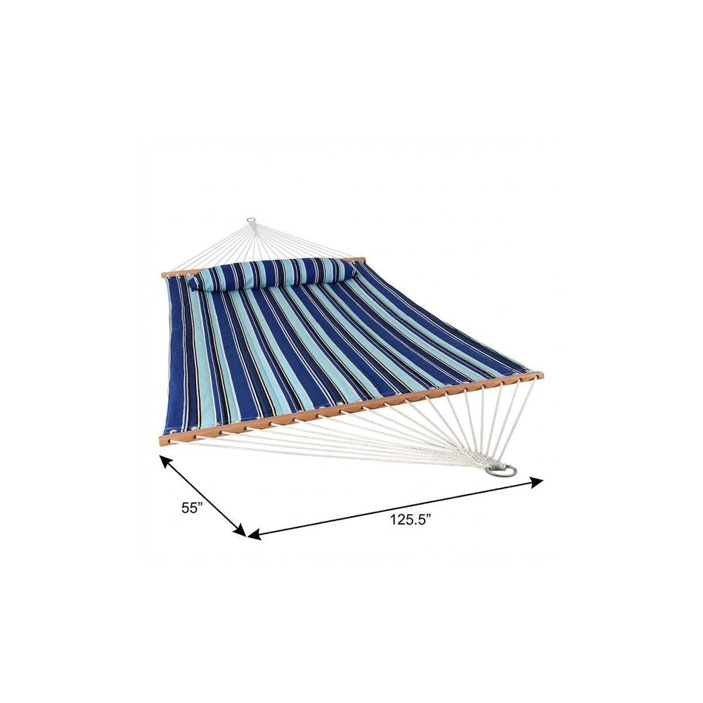 Light Blue And Dark Blue Striped Double Hammock on a white background