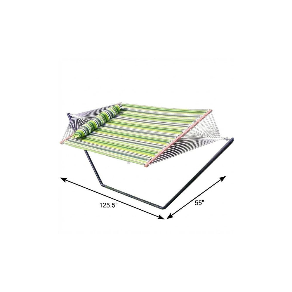 Green And Yellow Striped Double Hammock on a white background