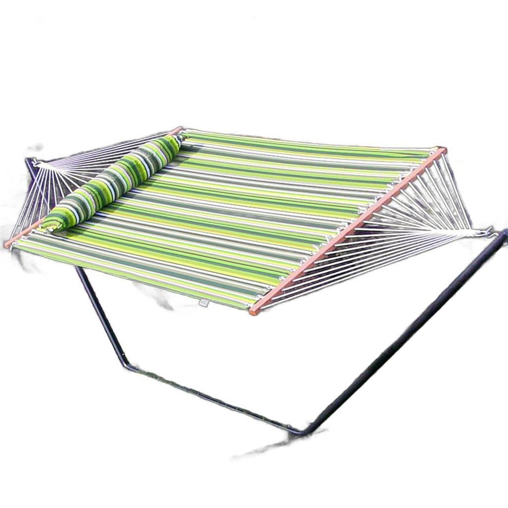 Green And Yellow Striped Double Hammock on a white background