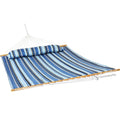Light Blue And Dark Blue Striped Double Hammock on a white background