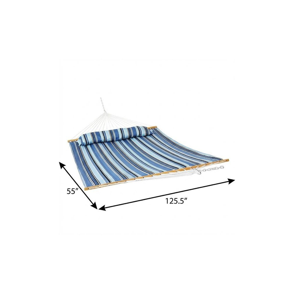 Light Blue And Dark Blue Striped Double Hammock on a white background