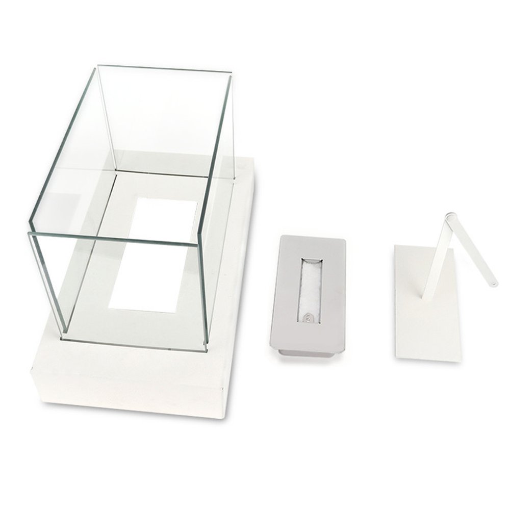 14" White And Clear Metal And Glass BioEthanol Portable Tabletop Firepit