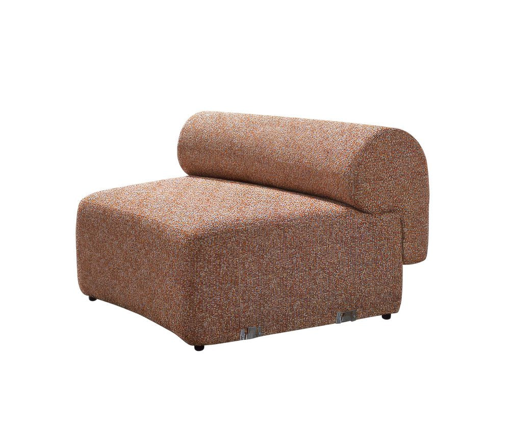 Orange Boucle Modular Curved Three Piece Sectional With Toss Pillows on a white background