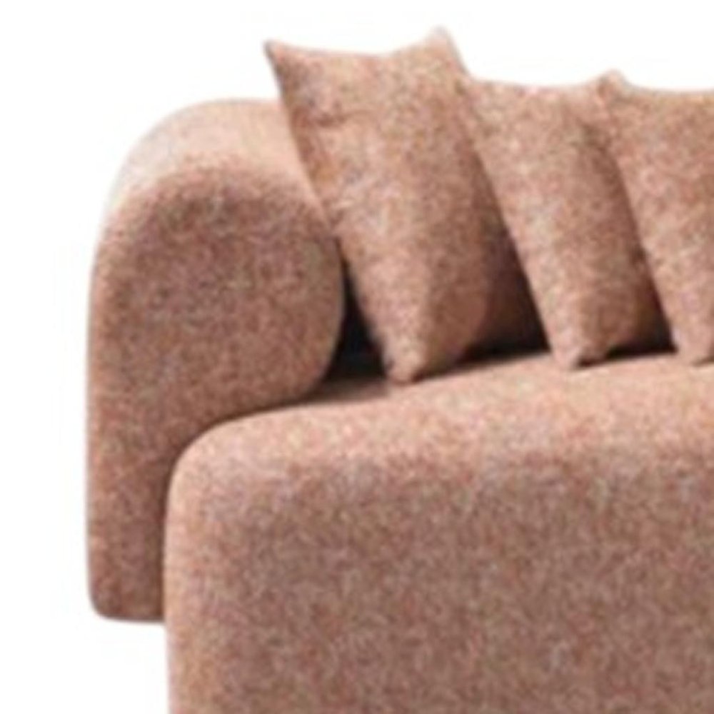 Orange Boucle Modular Curved Three Piece Sectional With Toss Pillows on a white background
