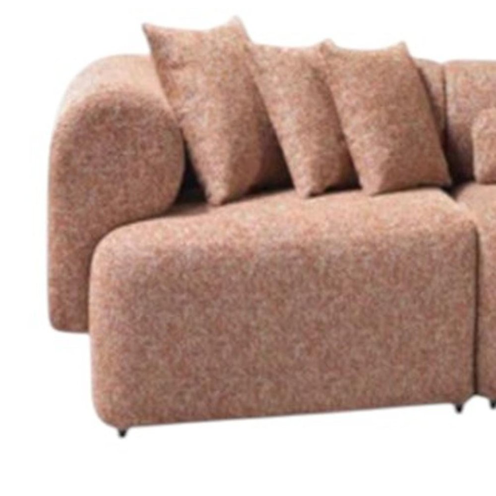 Orange Boucle Modular Curved Three Piece Sectional With Toss Pillows on a white background