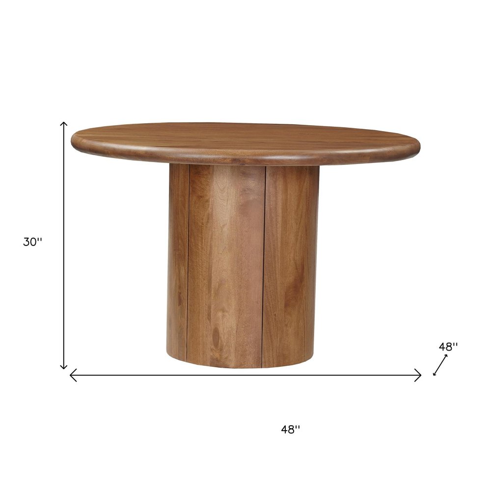 Five Piece Brown Round Solid Wood Dining Set with Four Chairs