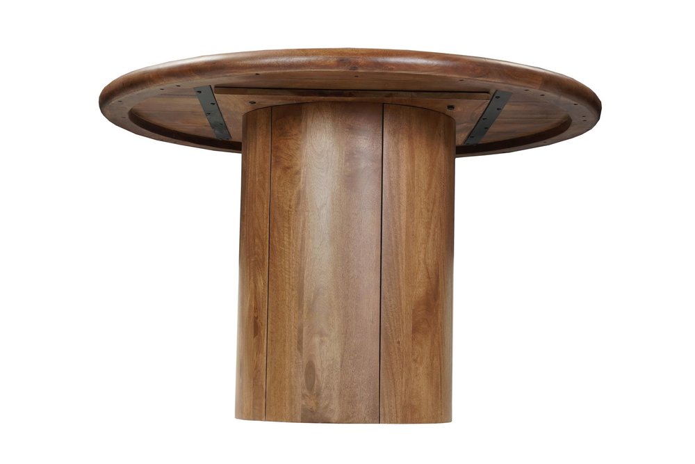 Five Piece Brown Round Solid Wood Dining Set with Four Chairs