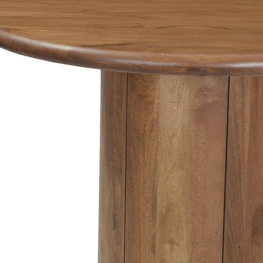 Five Piece Brown Round Solid Wood Dining Set with Four Chairs