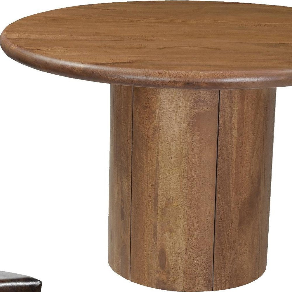 Five Piece Brown Round Solid Wood Dining Set with Four Chairs