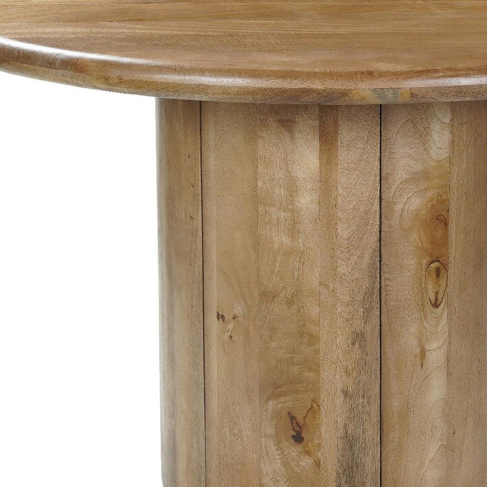 Five Piece Brown Round Solid Wood Dining Set with Four Chairs