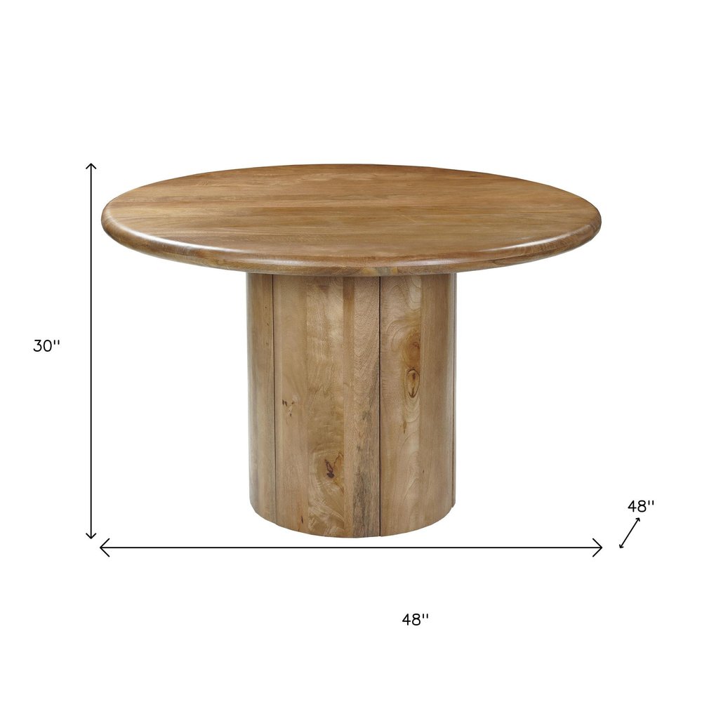 Five Piece Brown Round Solid Wood Dining Set with Four Chairs