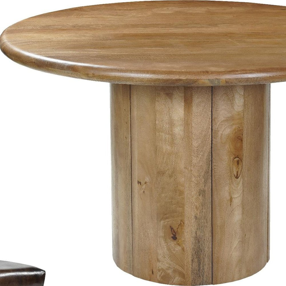 Five Piece Brown Round Solid Wood Dining Set with Four Chairs