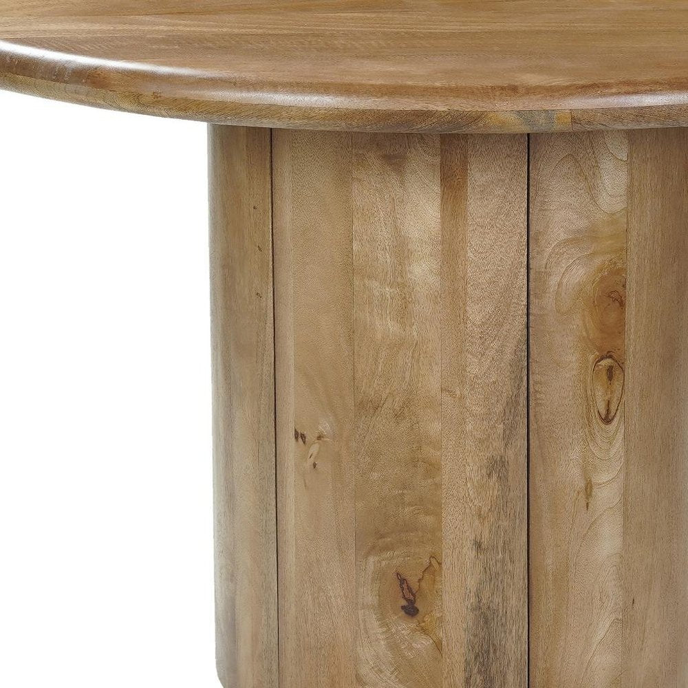 Five Piece Brown Round Solid Wood Dining Set with Four Chairs