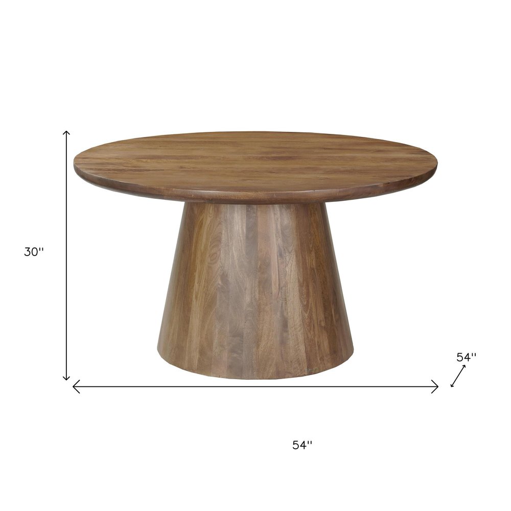 Five Piece Brown Round Solid Wood Dining Set with Four Chairs