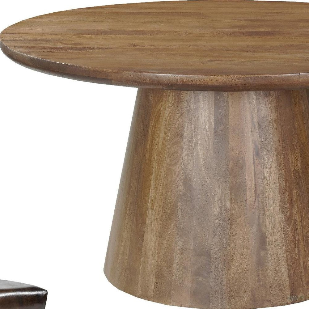 Five Piece Brown Round Solid Wood Dining Set with Four Chairs