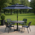 10' Dark Blue Polyester Octagonal Tilt Lighted Market Patio Umbrella