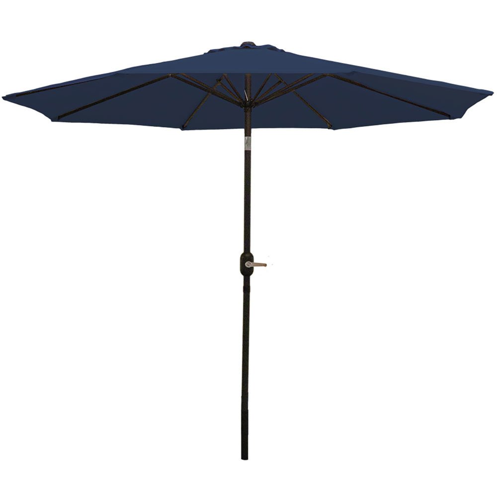 9' Dark Blue Polyester Octagonal Tilt Market Patio Umbrella on a white background