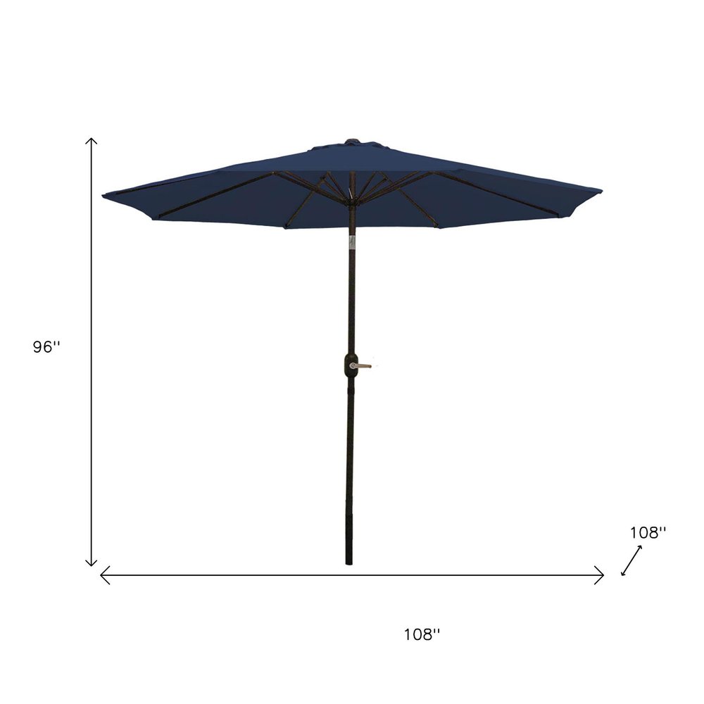 9' Dark Blue Polyester Octagonal Tilt Market Patio Umbrella on a white background