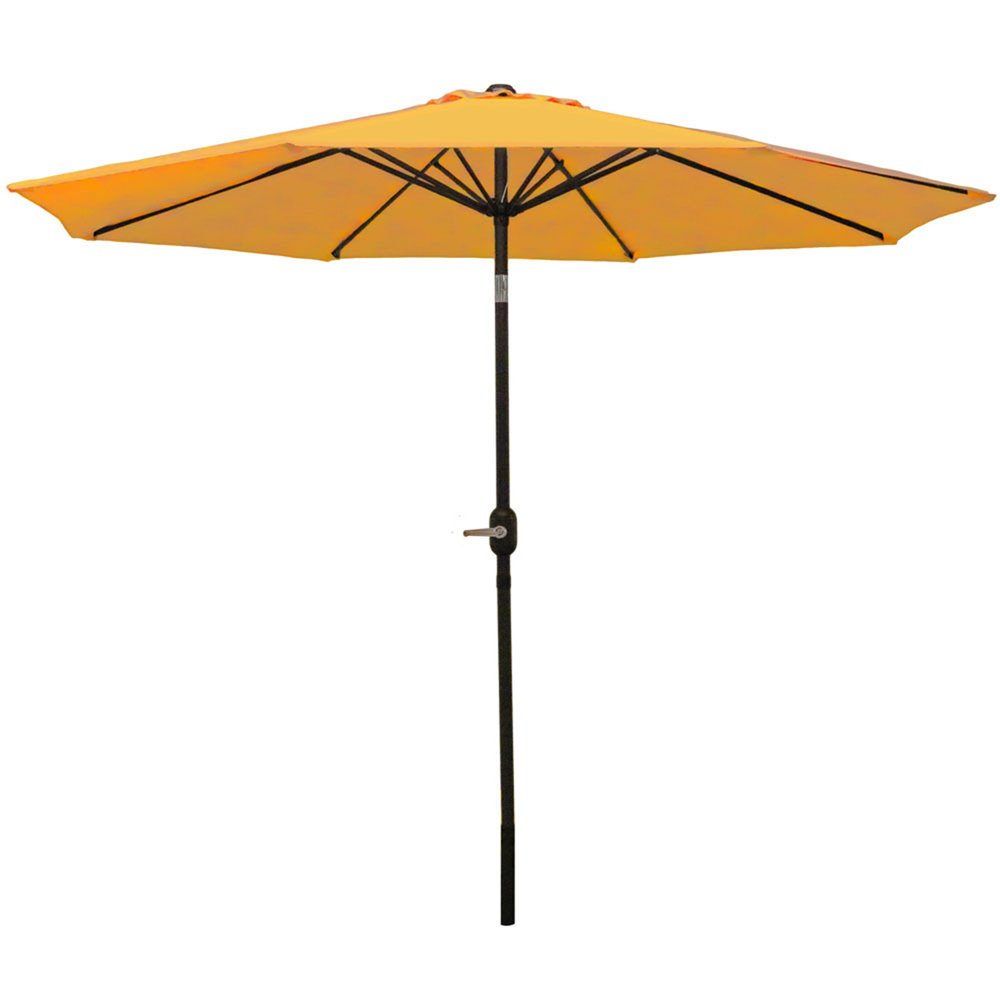 9' Gold Polyester Octagonal Tilt Market Patio Umbrella on a white background