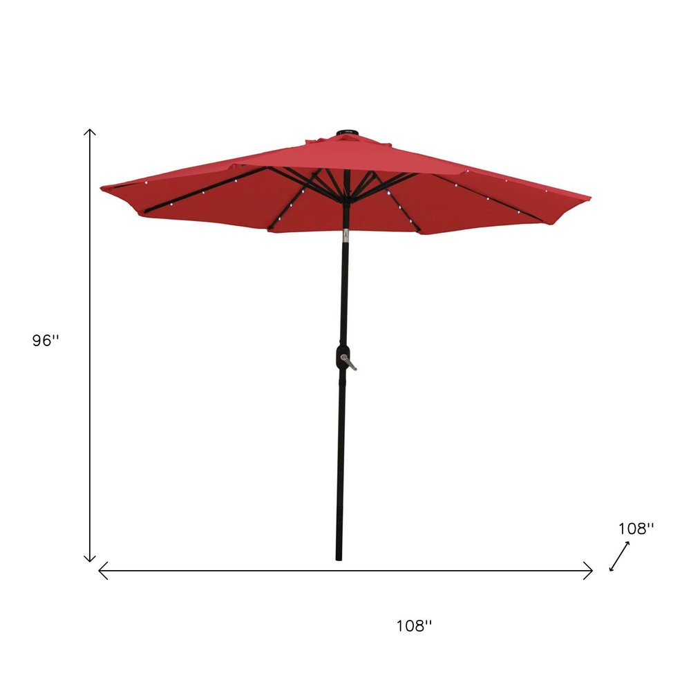 9' Red Polyester Octagonal Tilt Lighted Market Patio Umbrella on a white background