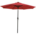9' Red Polyester Octagonal Tilt Lighted Market Patio Umbrella on a white background