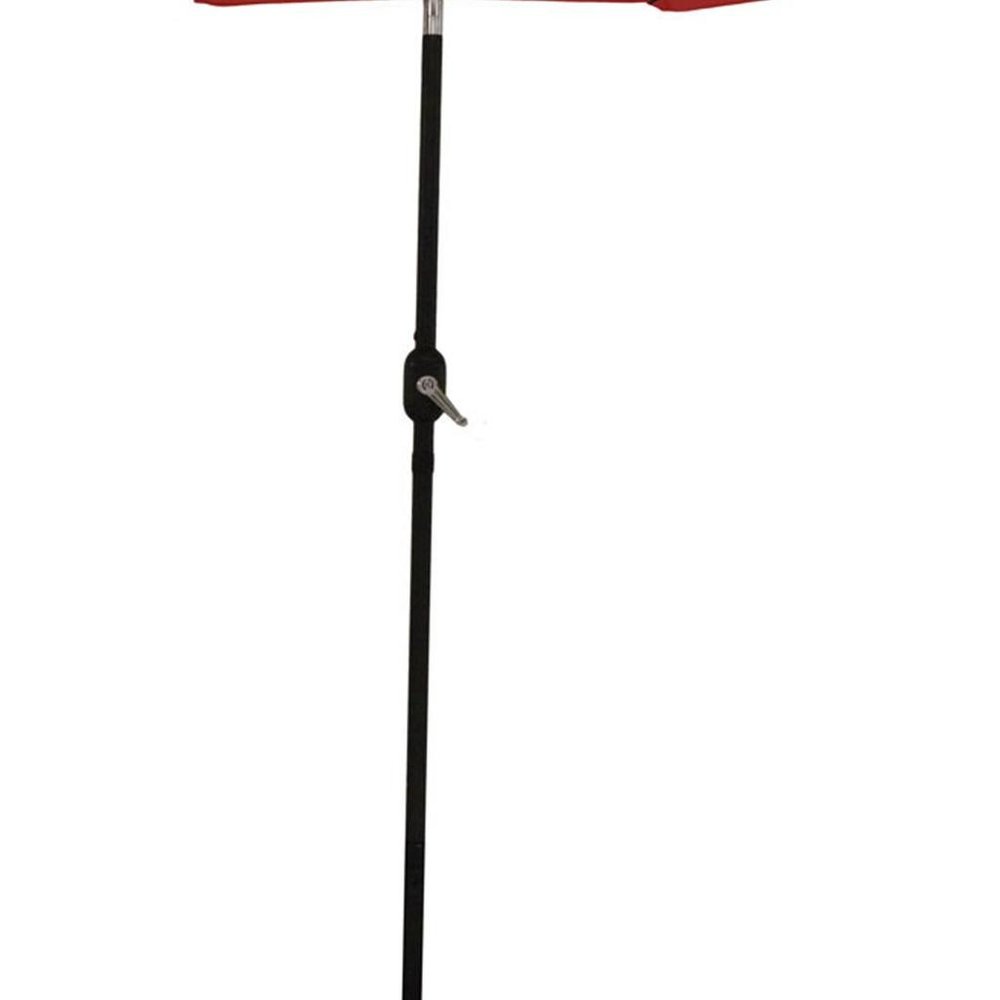9' Red Polyester Octagonal Tilt Lighted Market Patio Umbrella on a white background
