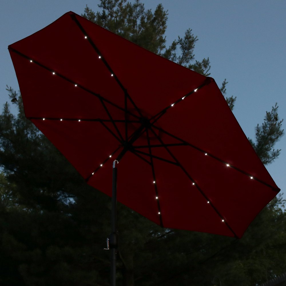 9' Red Polyester Octagonal Tilt Lighted Market Patio Umbrella