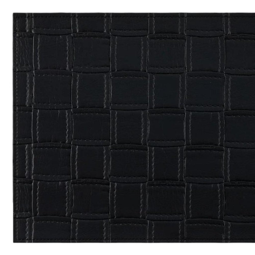 Close-up of 18" Set of Four Black Basketweave Faux Leather Placemats showing black faux leather detail.
