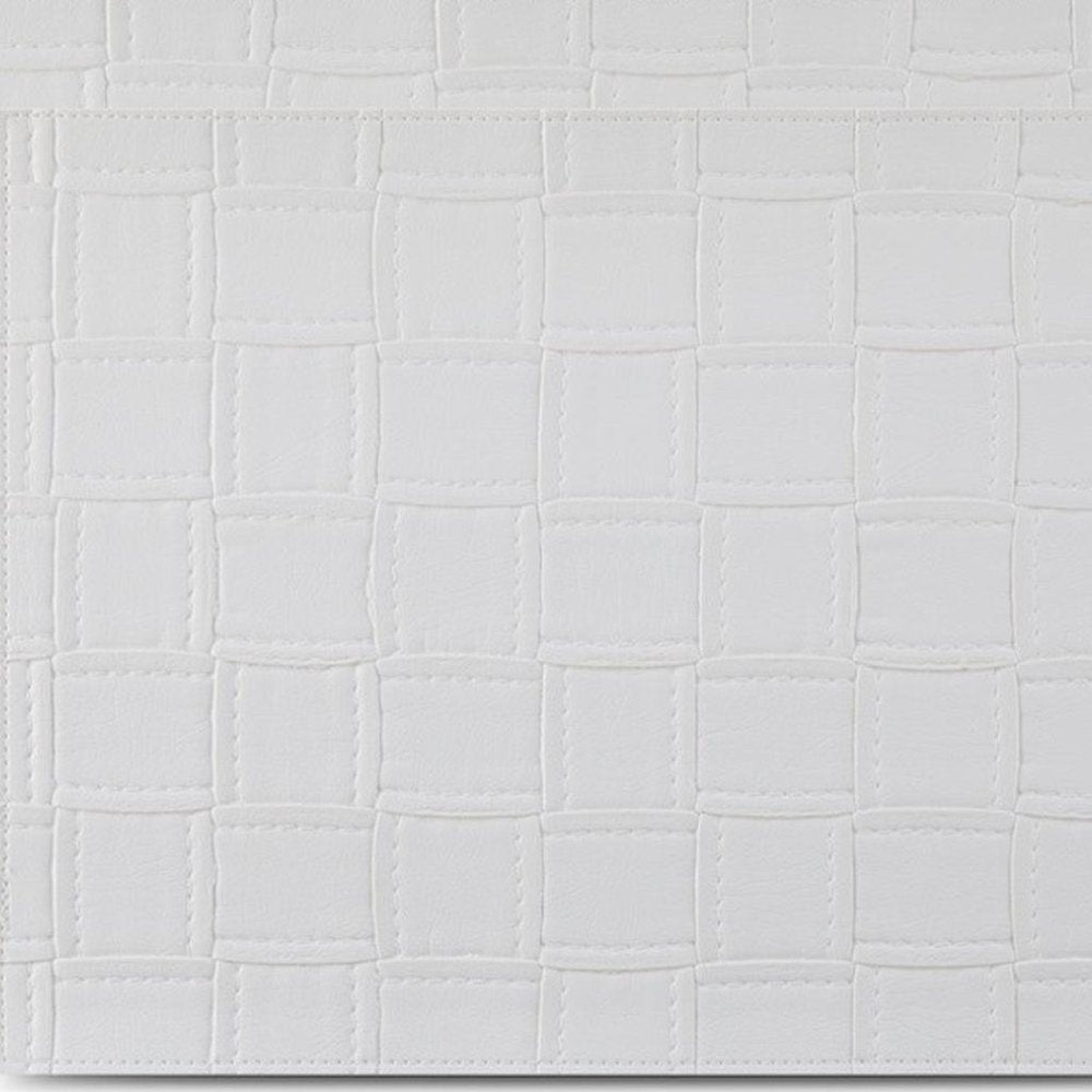 18" Set of Four White Basketweave Faux Leather Placemats. Dining linen isolated on a plain white background, in a white faux leather finish.