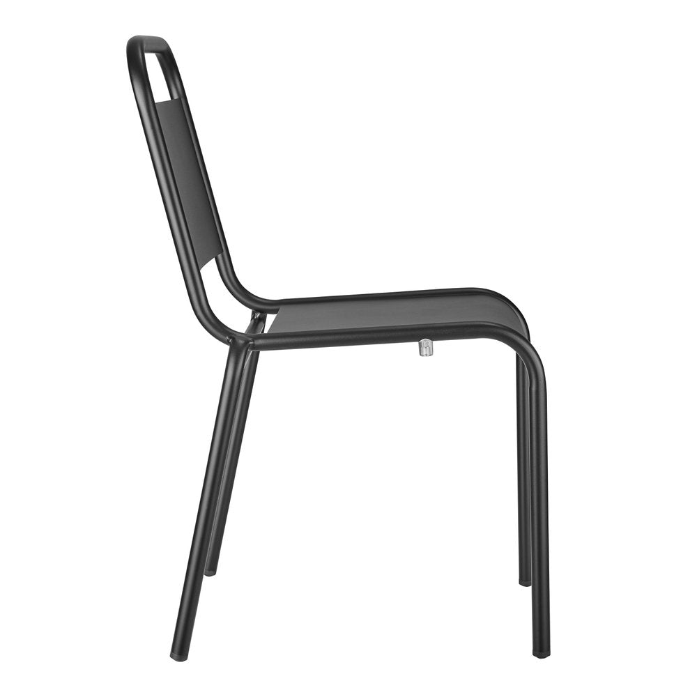 Set of Two Black Aluminum Outdoor Stacking Dining Chairs on a white background